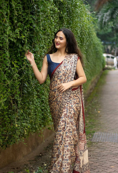 Desert Bloom – Ajrakh Pallu Semi Gajji Silk Saree Set