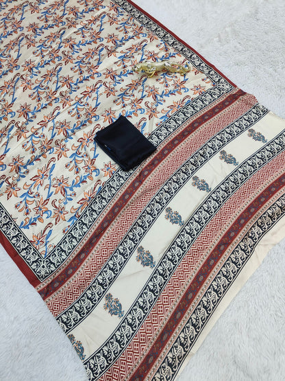 Desert Bloom – Ajrakh Pallu Semi Gajji Silk Saree Set