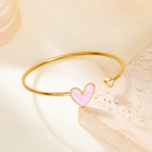 Steel Open Bracelet in Love Heart Shape Gold Plated
