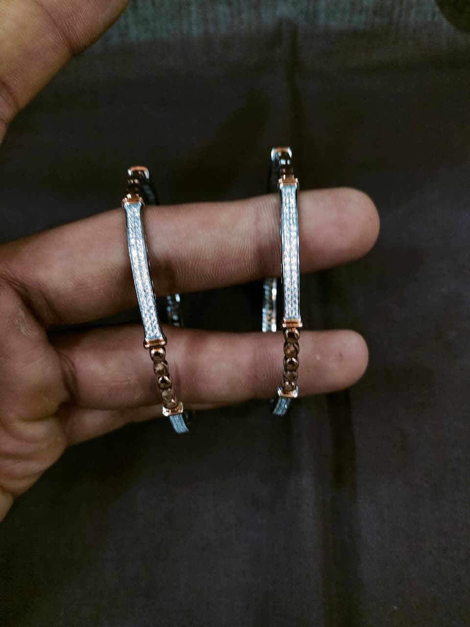 Rose Lumiere 925 Silver Dual-Tone Crystal Bangles