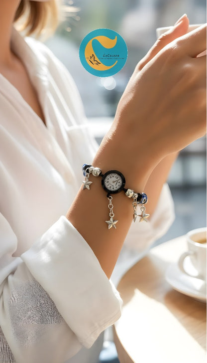 Evil Eye Charm Bracelet Watch – Black & Blue Edition