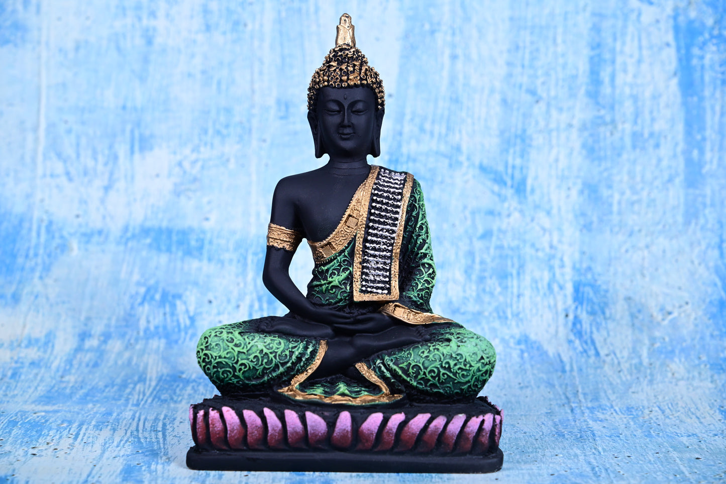 “Emerald Tranquility” Meditating Buddha – Black Resin Edition (24cm)