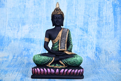 “Emerald Tranquility” Meditating Buddha – Black Resin Edition (24cm)