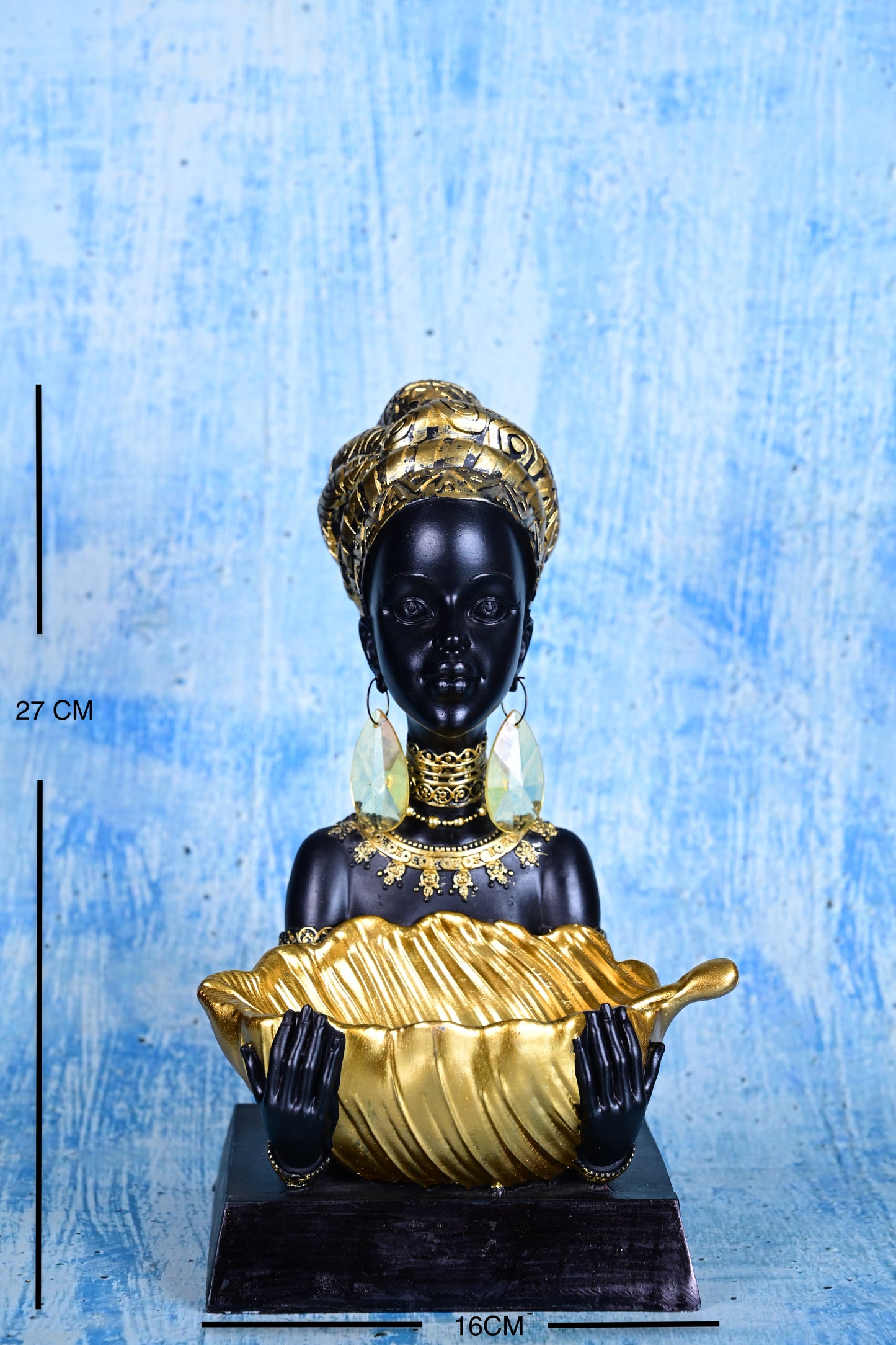 Golden Grace Giver | 28cm African Lady Resin Sculpture with Bowl