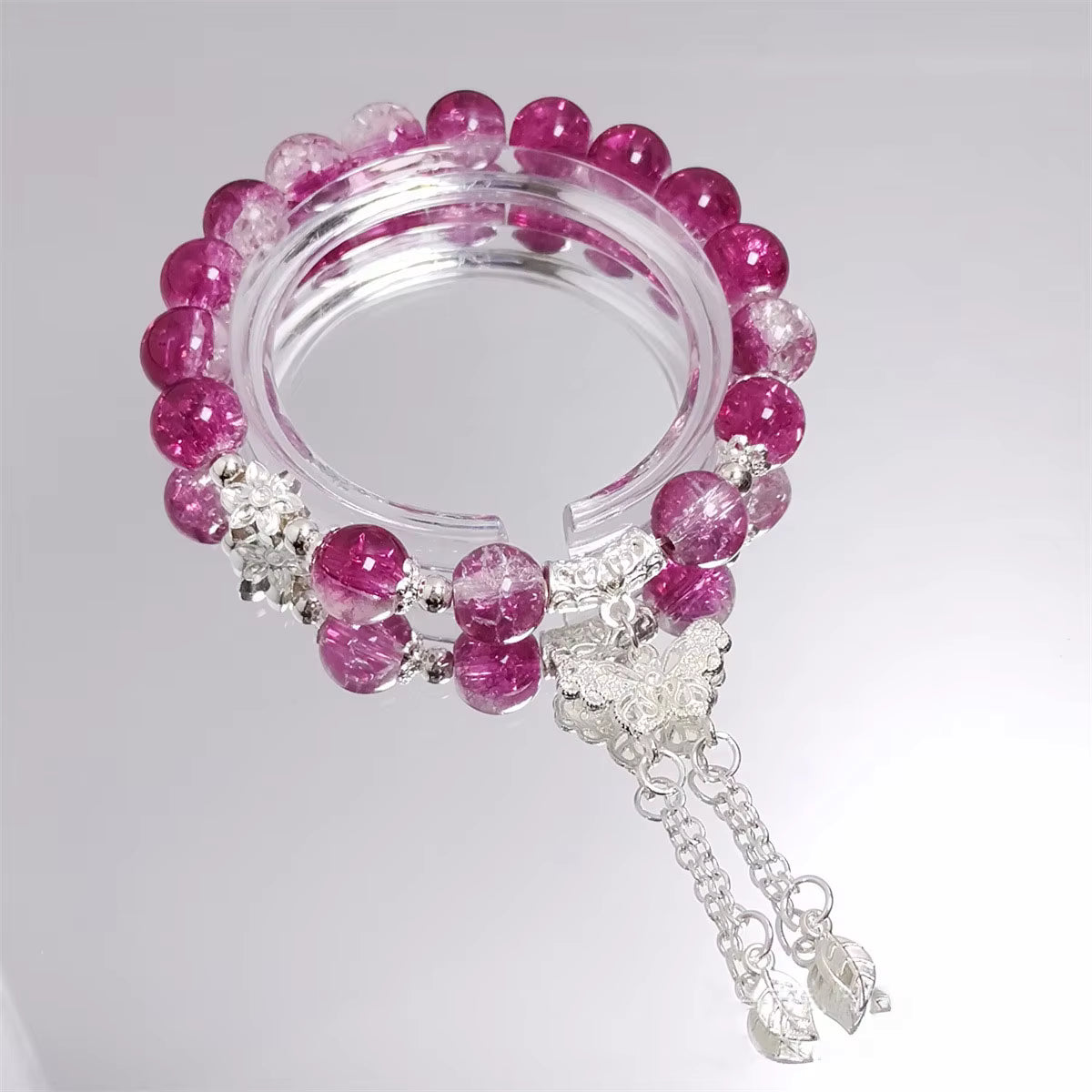 Crystal Beads Bracelet Butterfly Charm Gradient