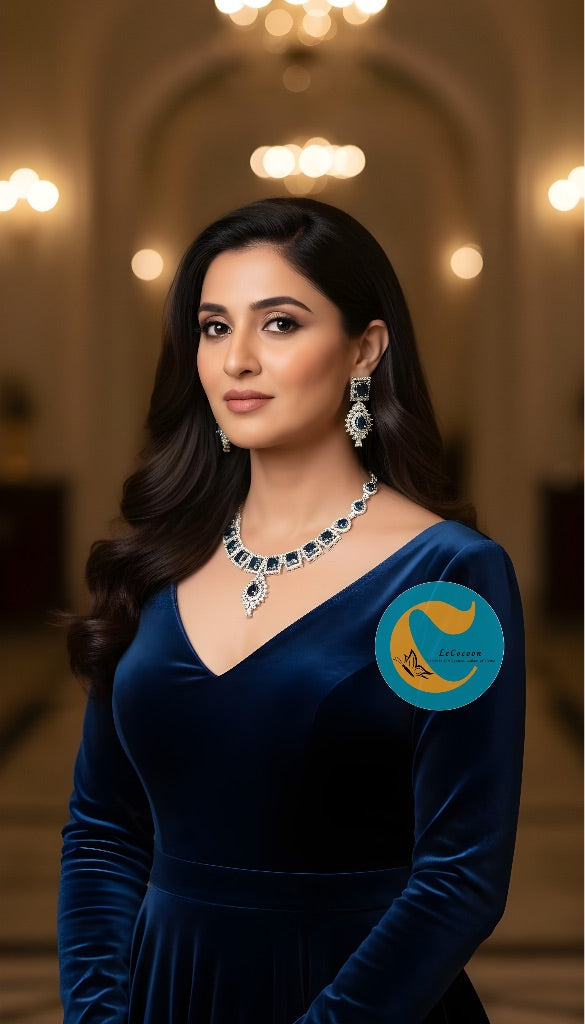 Royal Blue American Diamond Necklace Set with Earrings