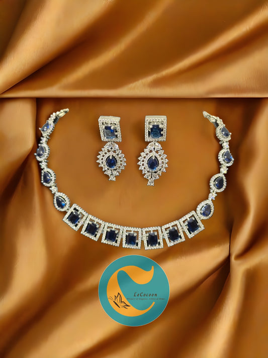 Royal Blue American Diamond Necklace Set with Earrings