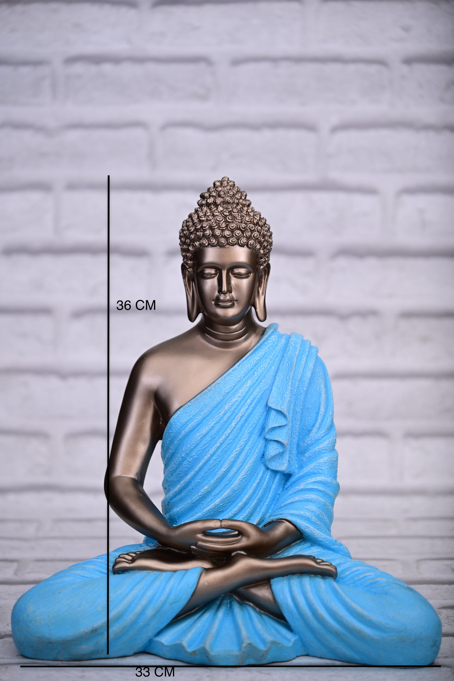 Tranquil Bronze Buddha | 36cm Stone-Finish Meditation Idol in Sky Blue