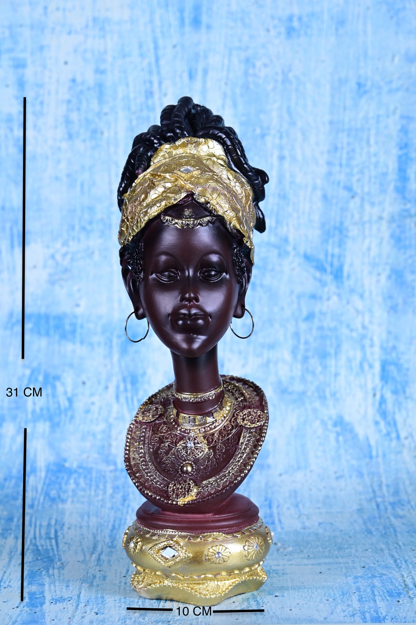 Queen of Grace | 32cm Royal Resin Bust in Gold & Maroon Detailing