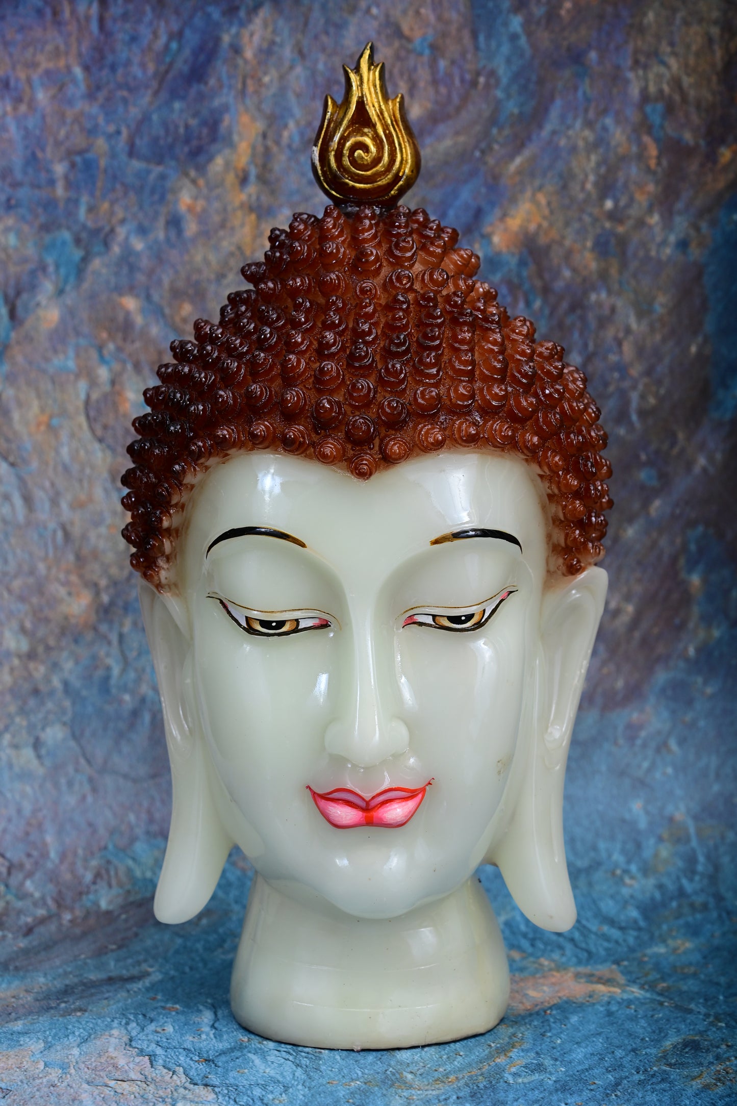 Radiant Buddha Head Sculpture – Radium Effect Resin | 41 cm