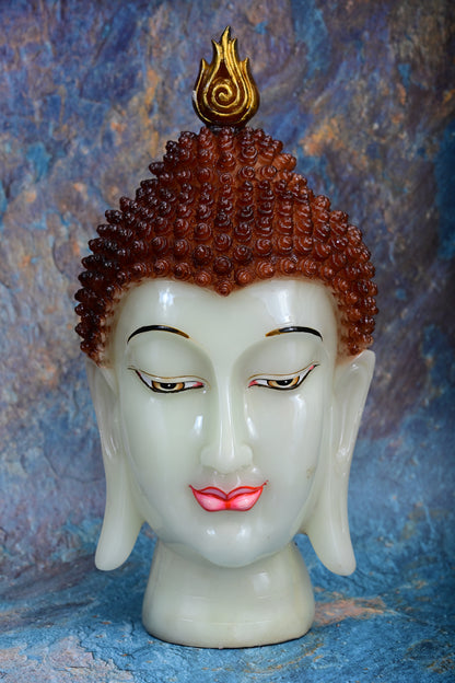 Radiant Buddha Head Sculpture – Radium Effect Resin | 41 cm