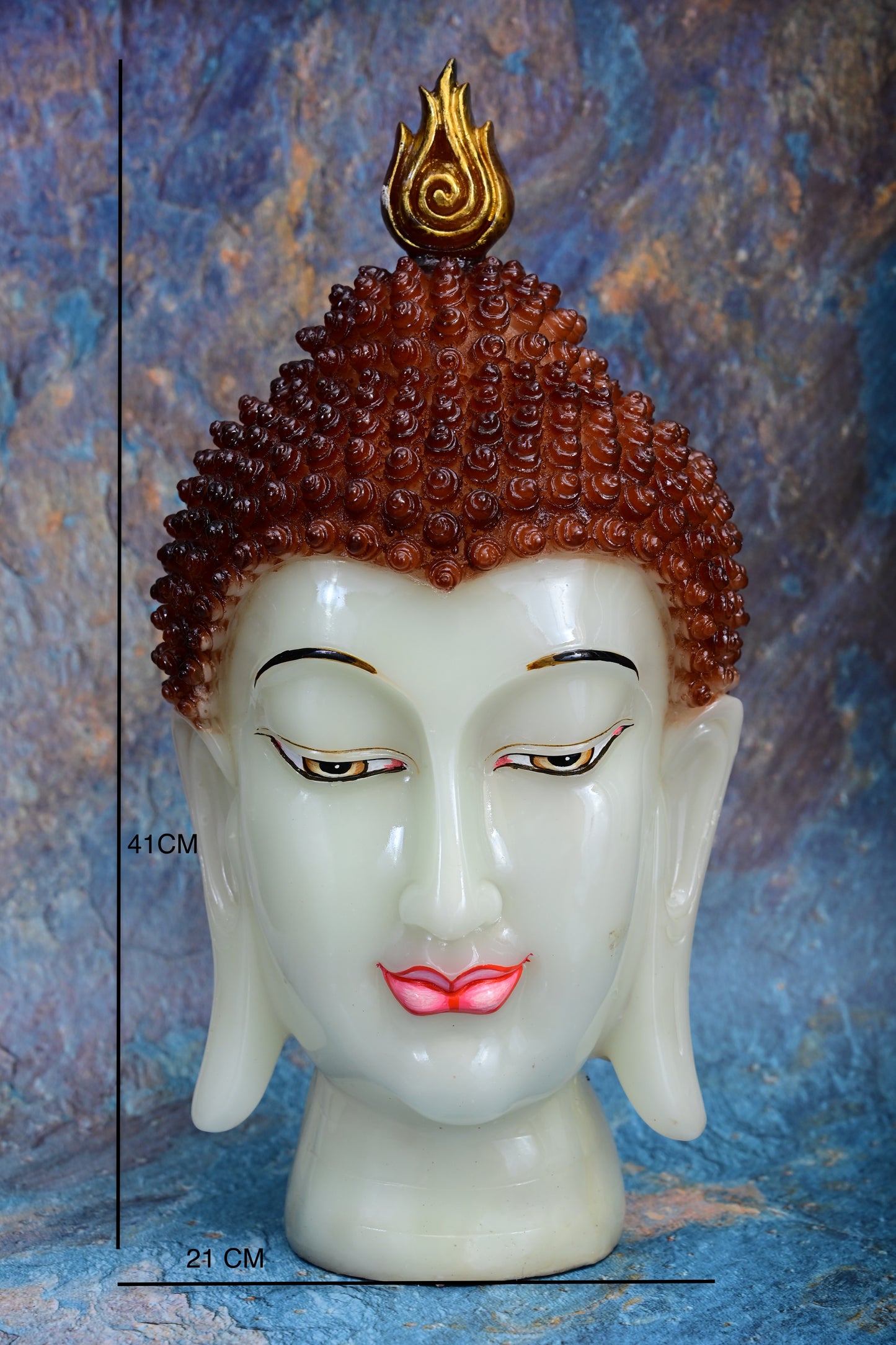 Radiant Buddha Head Sculpture – Radium Effect Resin | 41 cm
