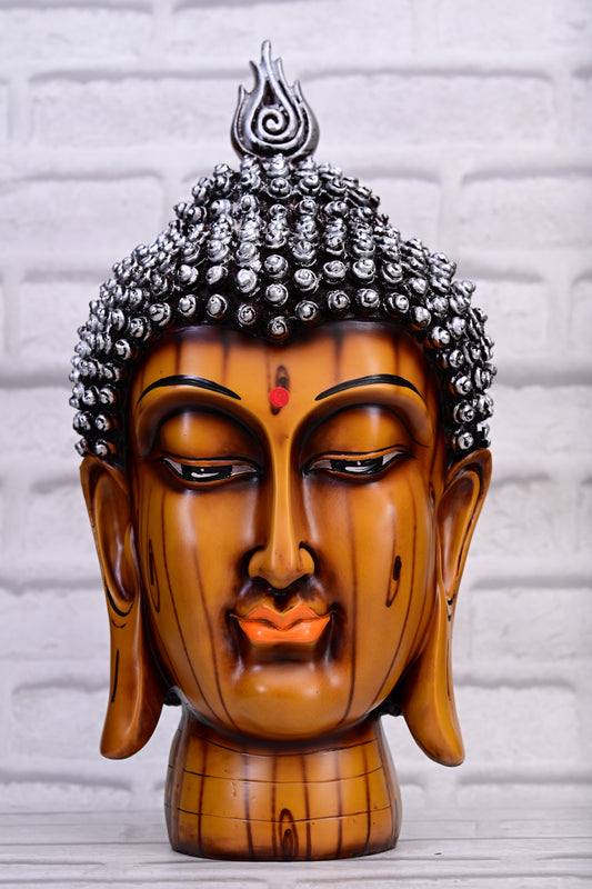 Divine Gaze – Buddha Head with Faux Wood Finish (40 cm)