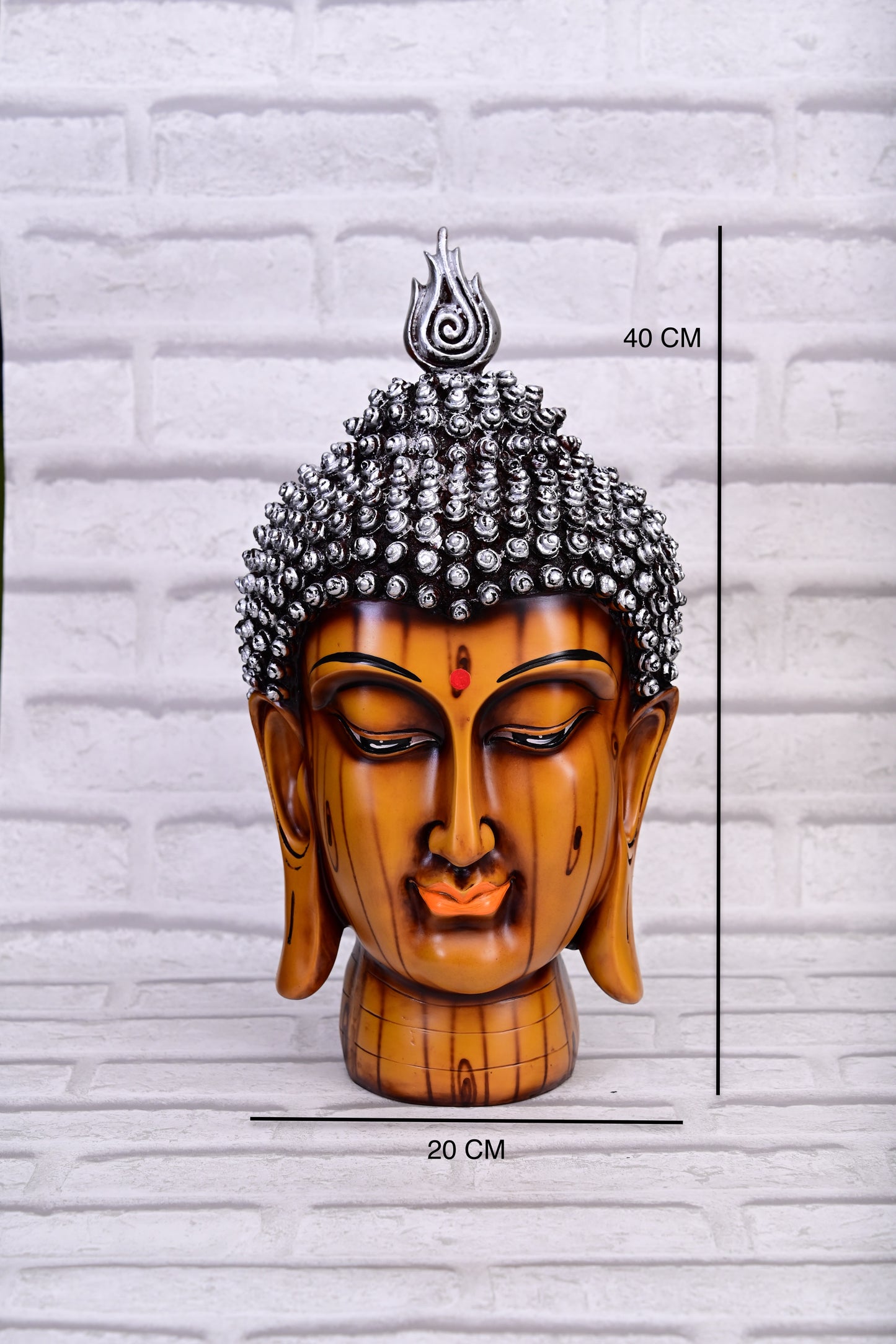 Divine Gaze – Buddha Head with Faux Wood Finish (40 cm)