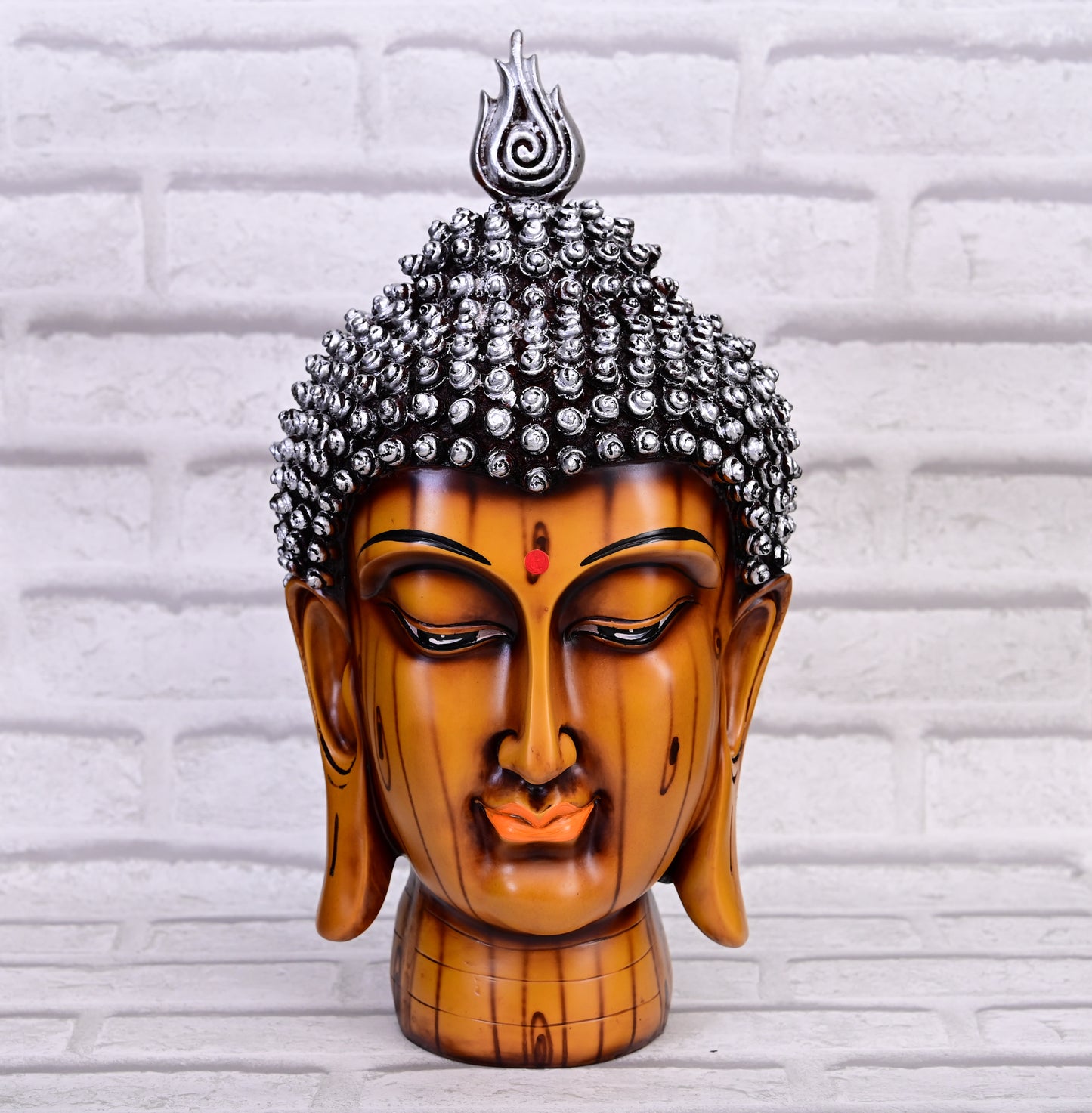 Divine Gaze – Buddha Head with Faux Wood Finish (40 cm)