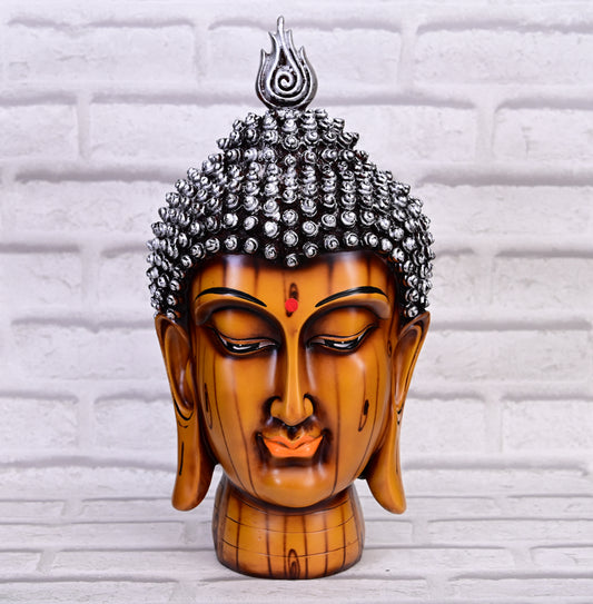 Divine Gaze – Buddha Head with Faux Wood Finish (40 cm)