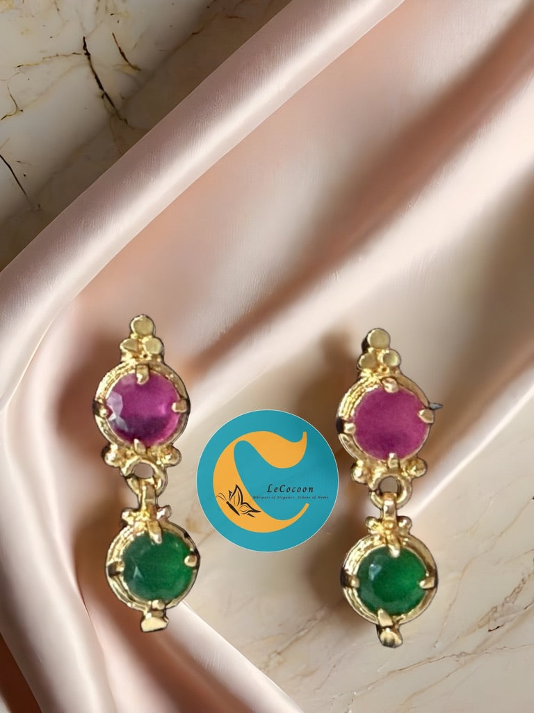 Dual Grace Ruby–Emerald Drop Earrings