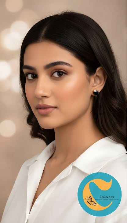 Midnight Heart Black Stone Stud Earrings