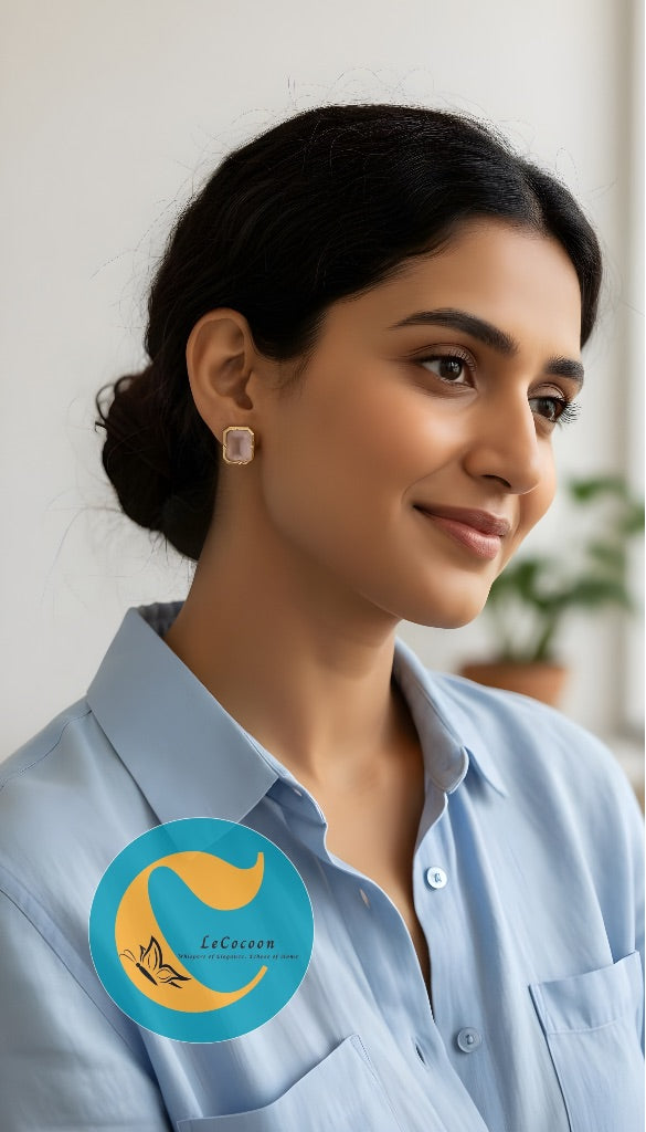 Blush Quartz American Diamond Stud Earrings