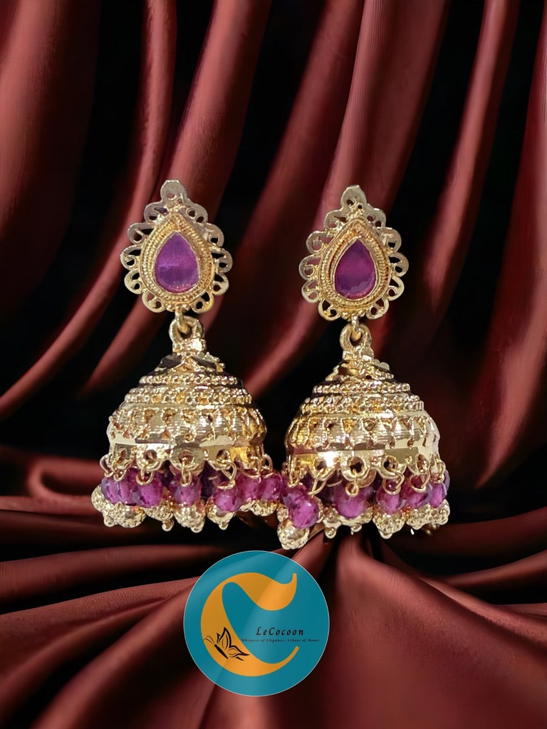 Regal Ruby Beaded Jhumka Earrings
