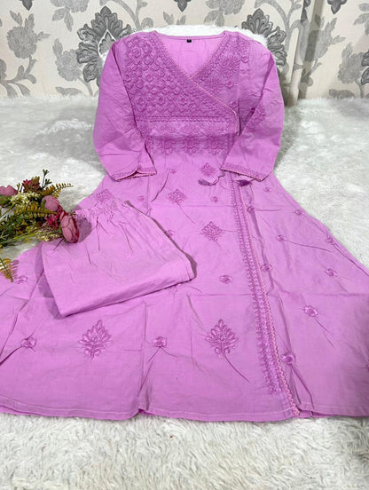 Cotton Chikankari Angrakha Pant Set