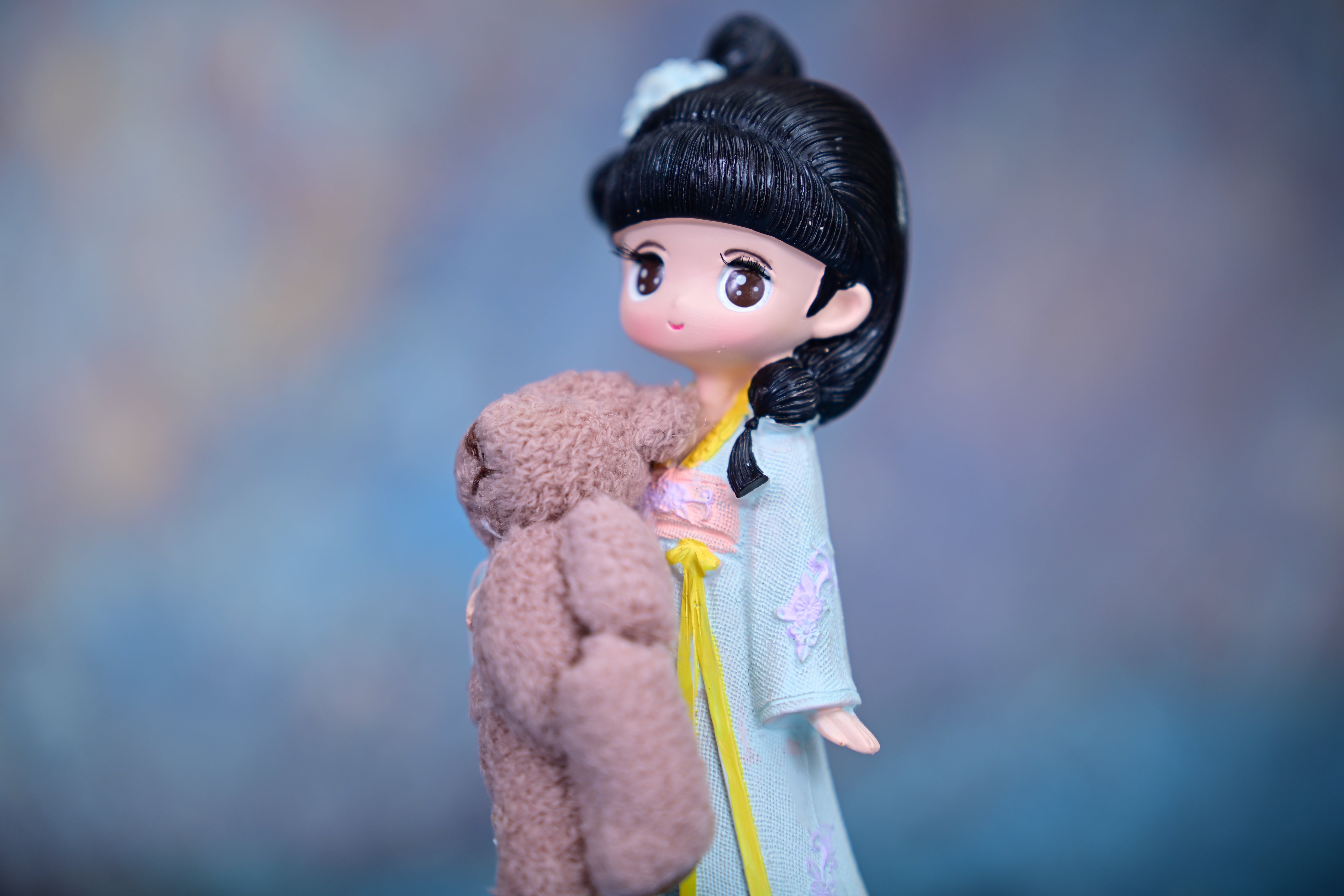 Blossom Girl with Teddy | 14cm Flocked Figurine – Le Cocoon