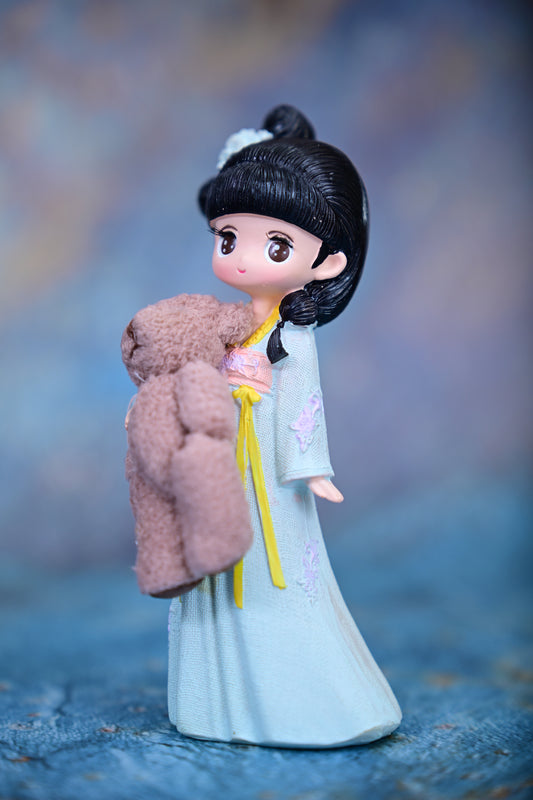 Blossom Girl with Teddy | 14cm Flocked Figurine