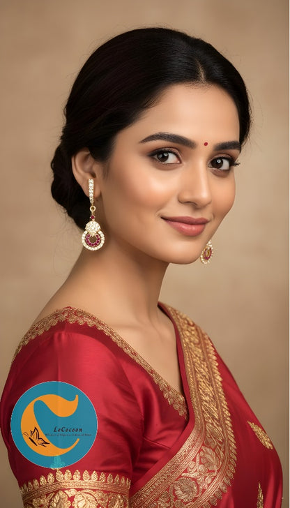 Rosette Gleam Pink American Diamond Dangler Earrings