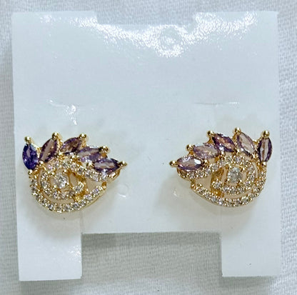 Lavender Leaf American Diamond Stud Earrings