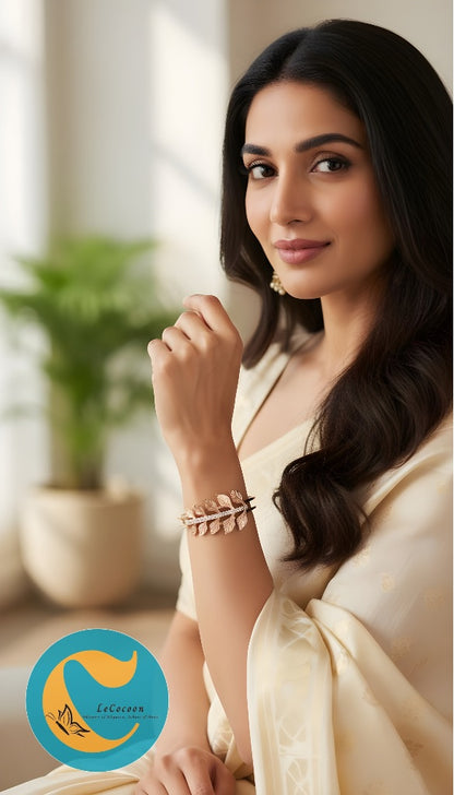 Verdant Grace Leaf-Pattern Bangle