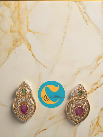 Ethereal Glow Ruby-Green American Diamond Stud Earrings