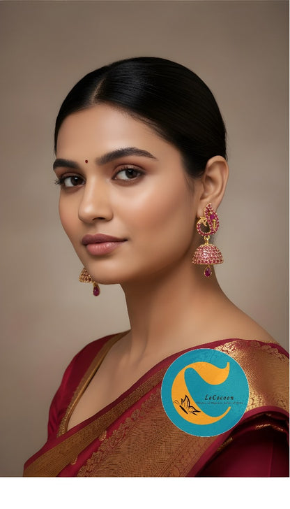 Rosy Radiance American Diamond Jhumka Earrings