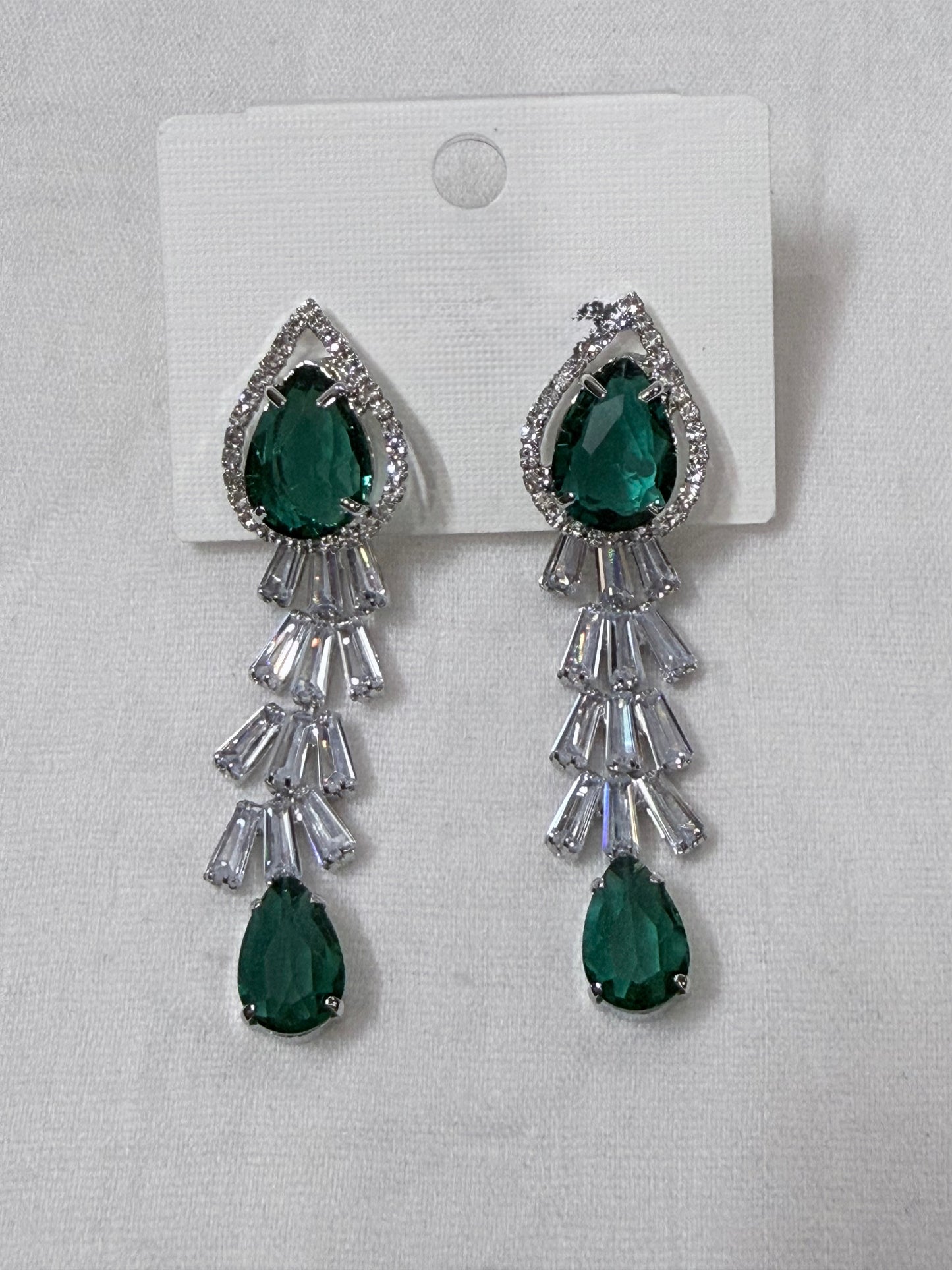 Emerald Radiance American Diamond Long Drop Earrings