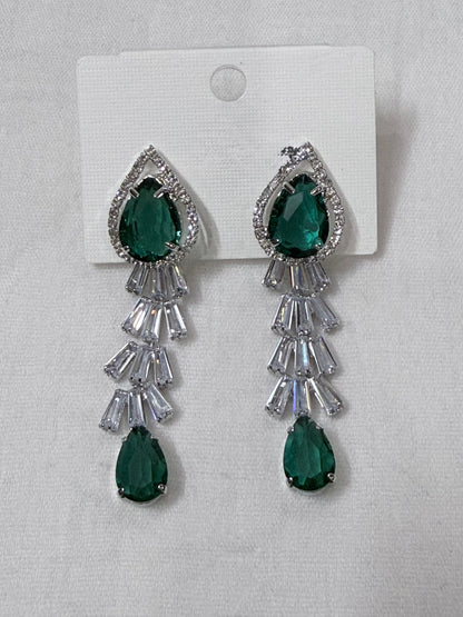 Emerald Radiance American Diamond Long Drop Earrings