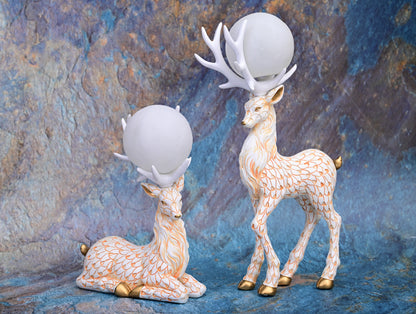Moonlit Grace – Deer Globe Sculpture Set