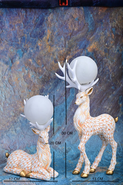 Moonlit Grace – Deer Globe Sculpture Set