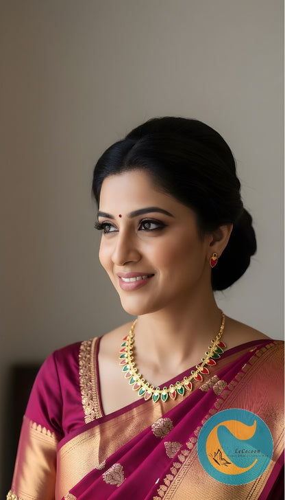 Elegant Leaf Dual-Tone Red and Green Motif Necklace Set