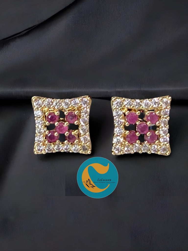 Crimson Cluster American Diamond Stud Earrings