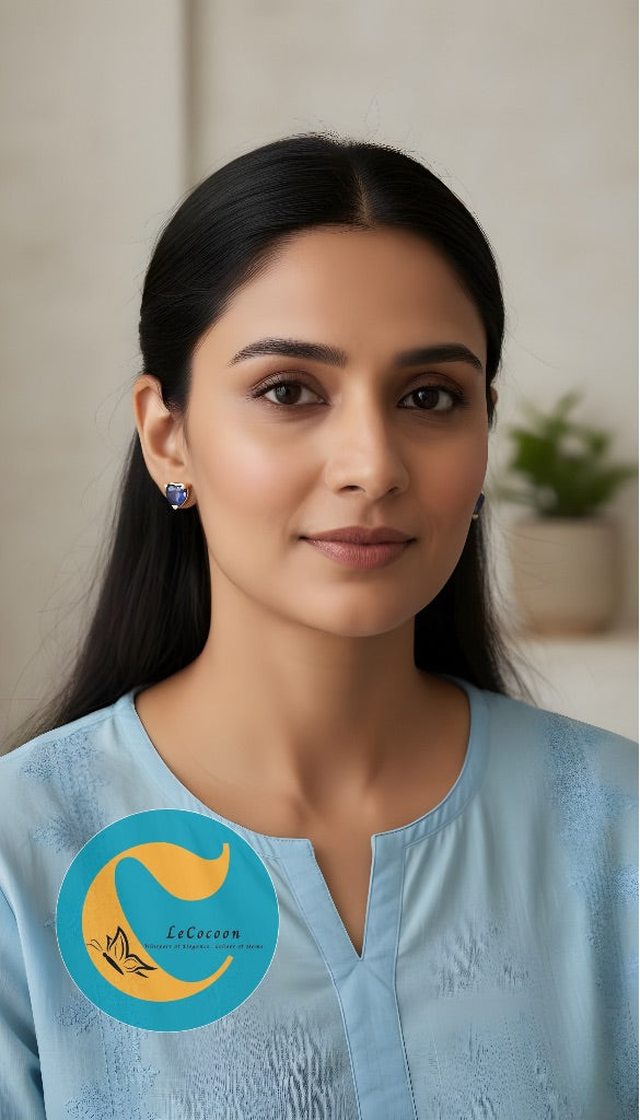 Ocean Heart Blue Stone Stud Earrings