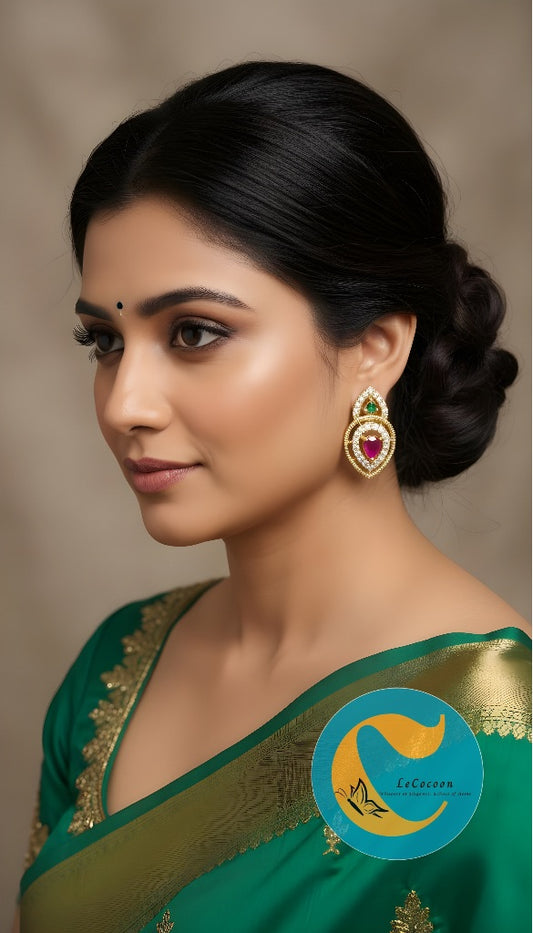 Ethereal Glow Ruby-Green American Diamond Stud Earrings