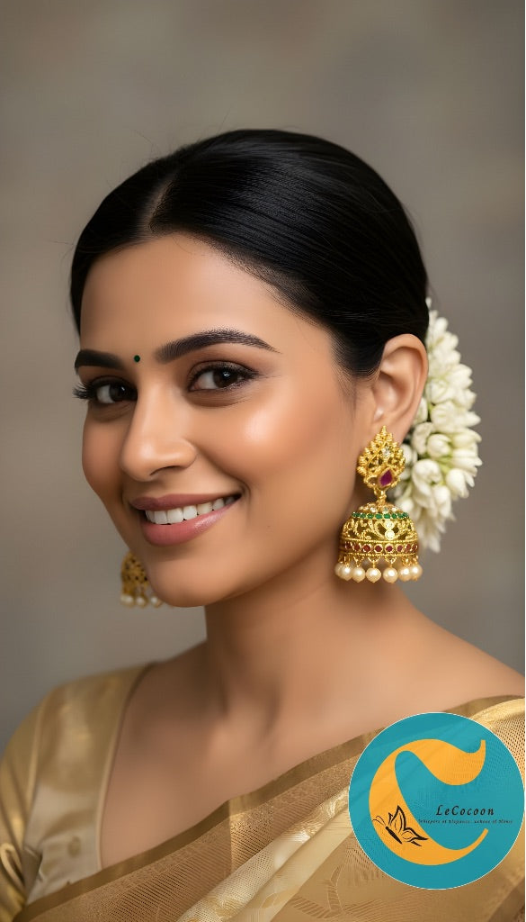 Antique Peacock Glow Temple Jhumka Earrings