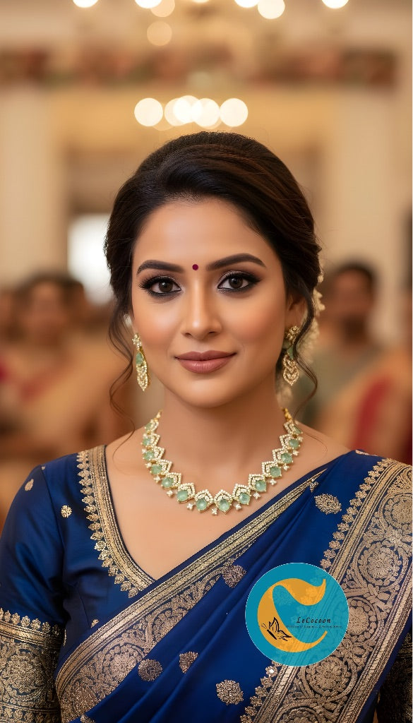 Emerald Green American Diamond Necklace Set with Earrings