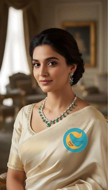 Emerald Green Teardrop American Diamond Necklace Set with Earrings