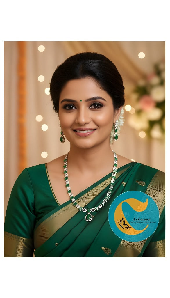 Emerald Green American Diamond Necklace Set with Earrings