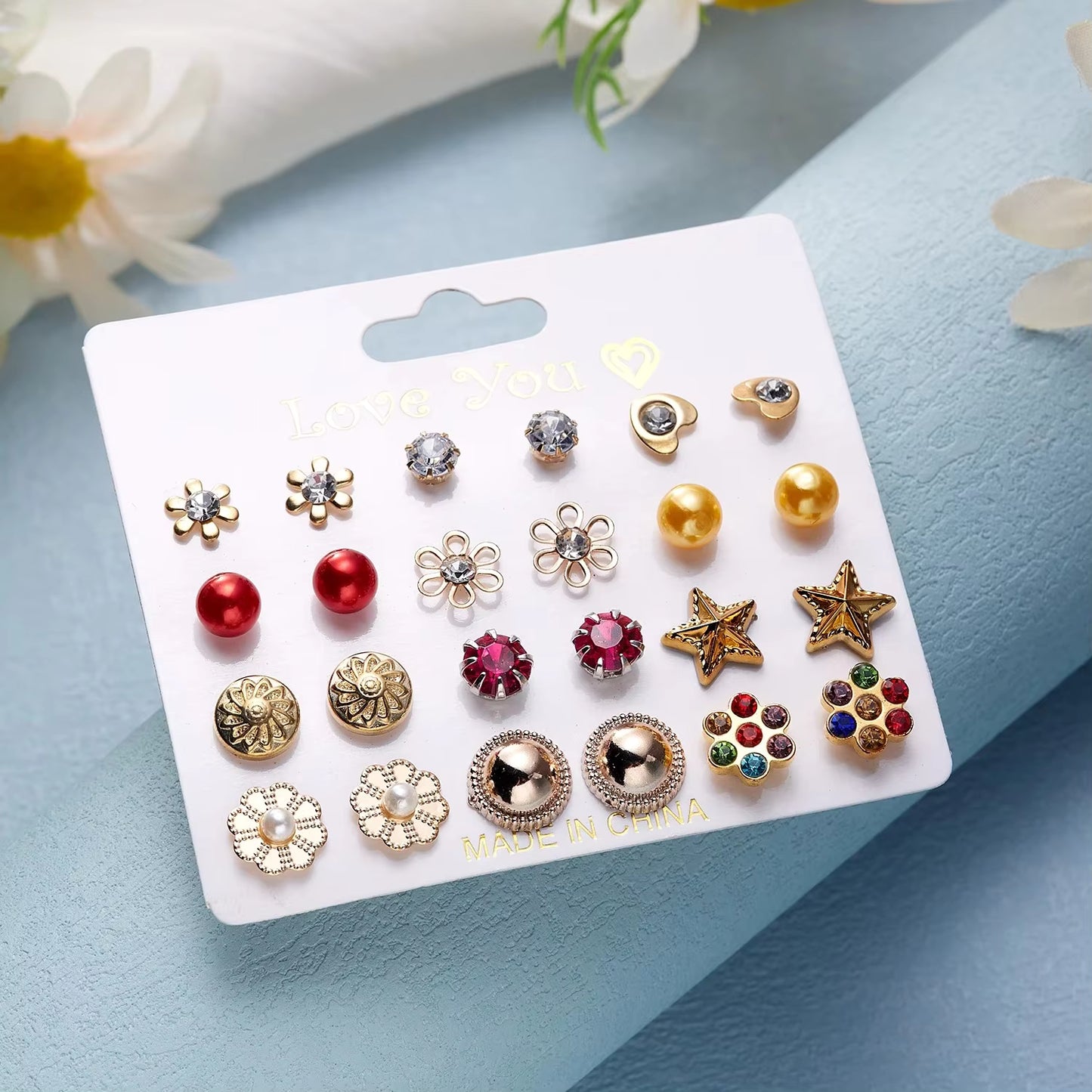 Tiny Stud Earrings 12 Pairs