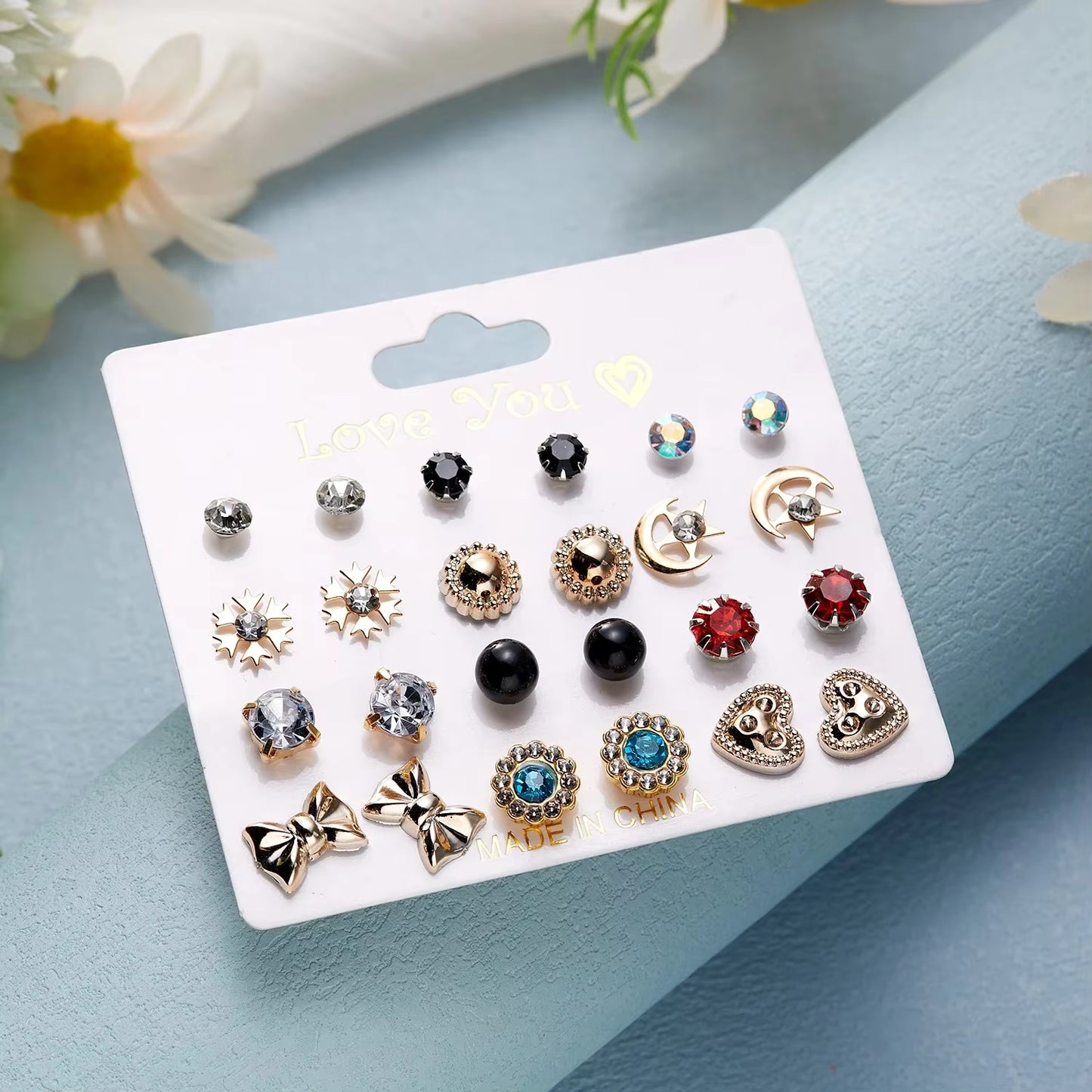 Tiny Stud Earrings 12 Pairs