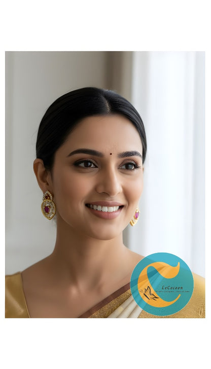 Ruby Royale American Diamond Stud Earrings