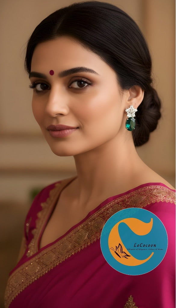 Emerald Bloom American Diamond Drop Earrings