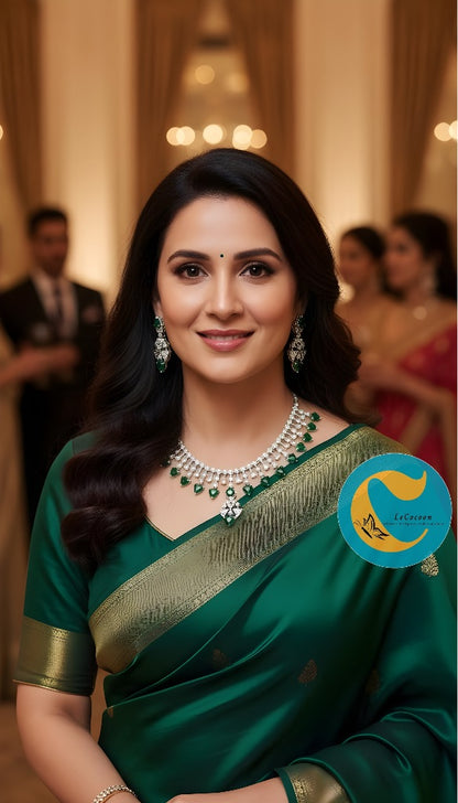 Green American Diamond Necklace Set with Earrings