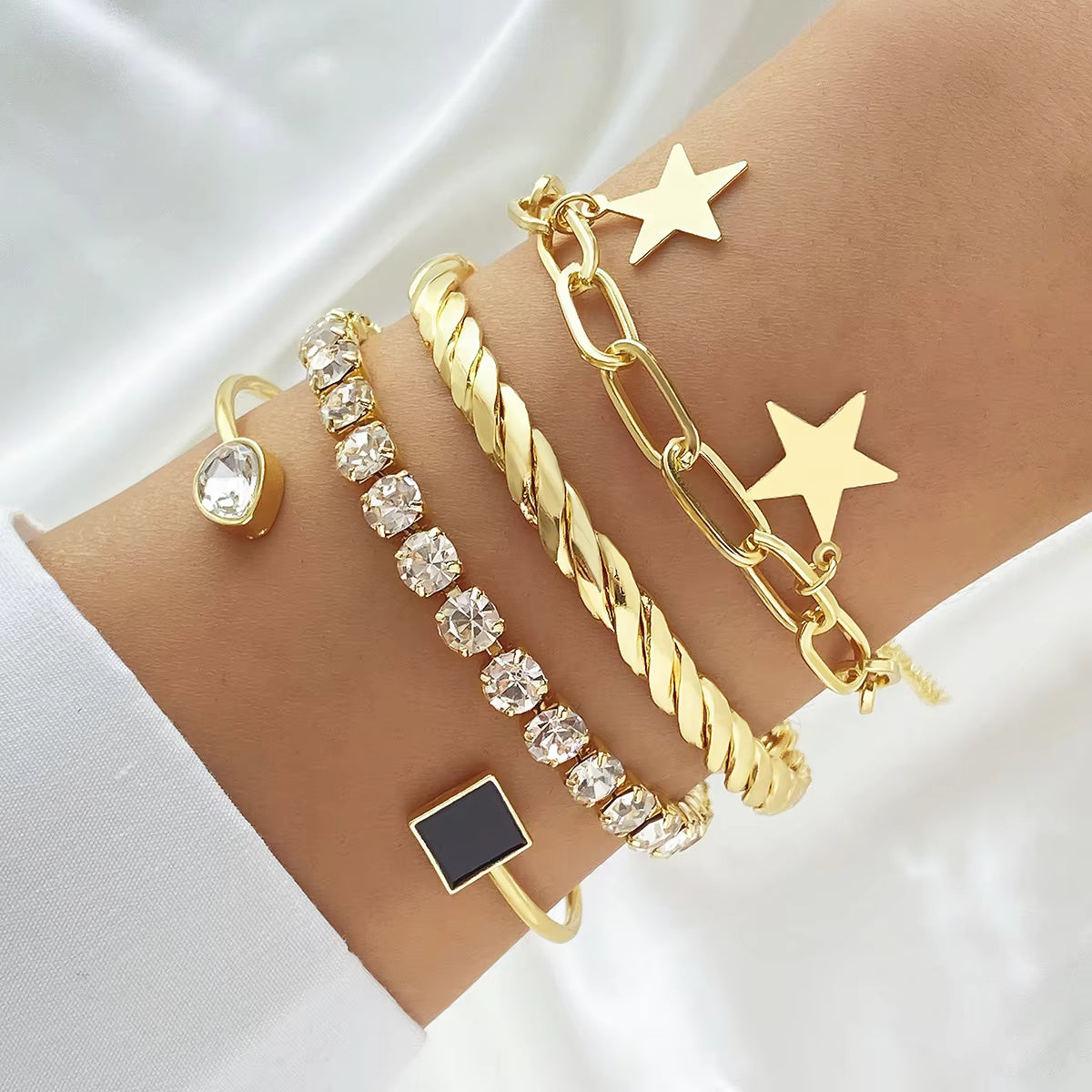 Open Bangle Bracelet Set Gold Silver